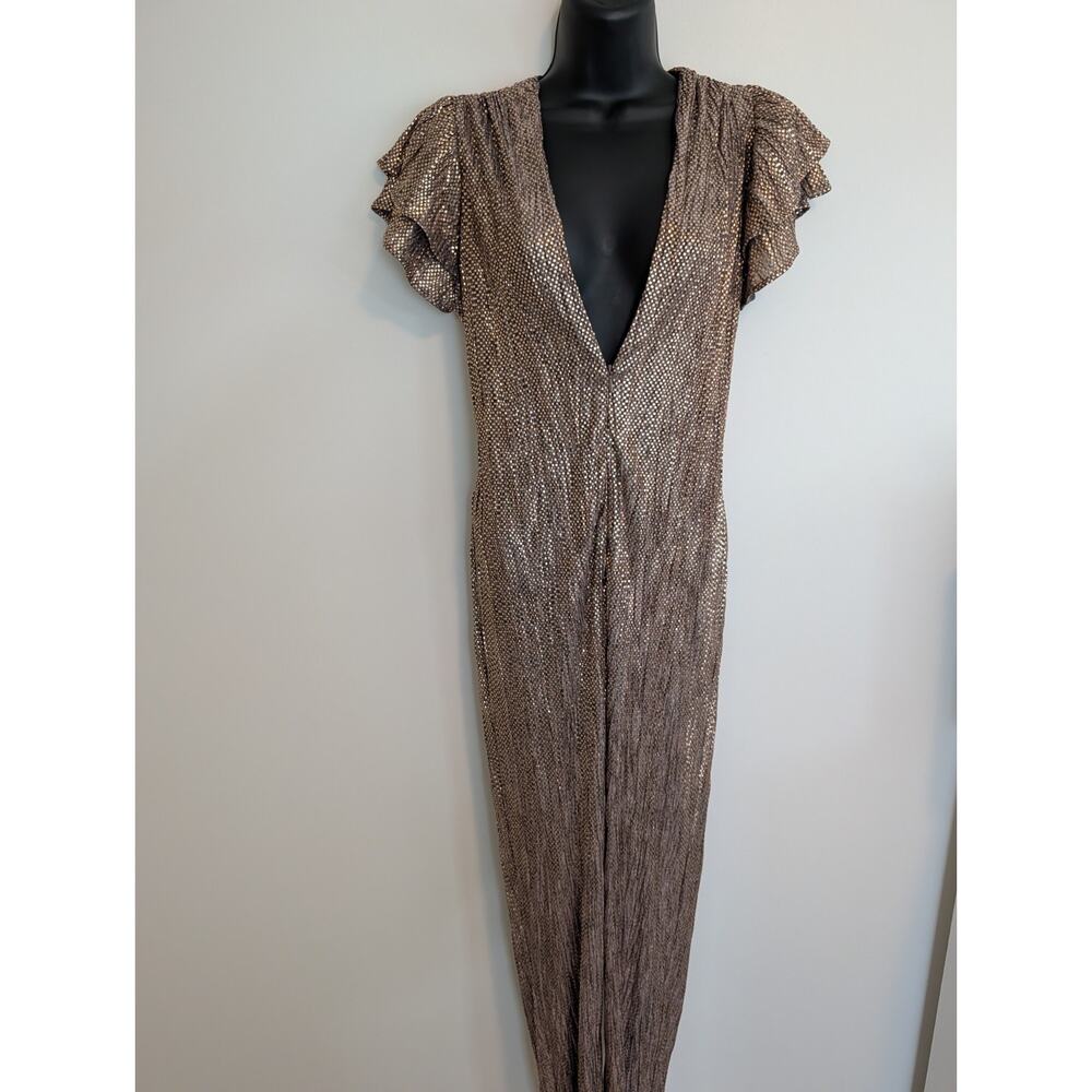 Sabina Musayev Gold Metallic Jumpsuit Size Xs No Belt - Picture 2 of 11